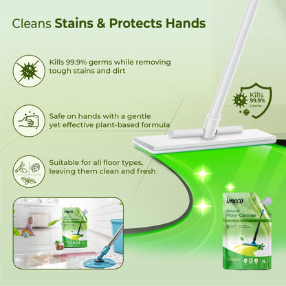 Natural Floor Cleaner – Lemongrass & Basil - 1 Litre, Pouch (Pack of 2) - Imeco India