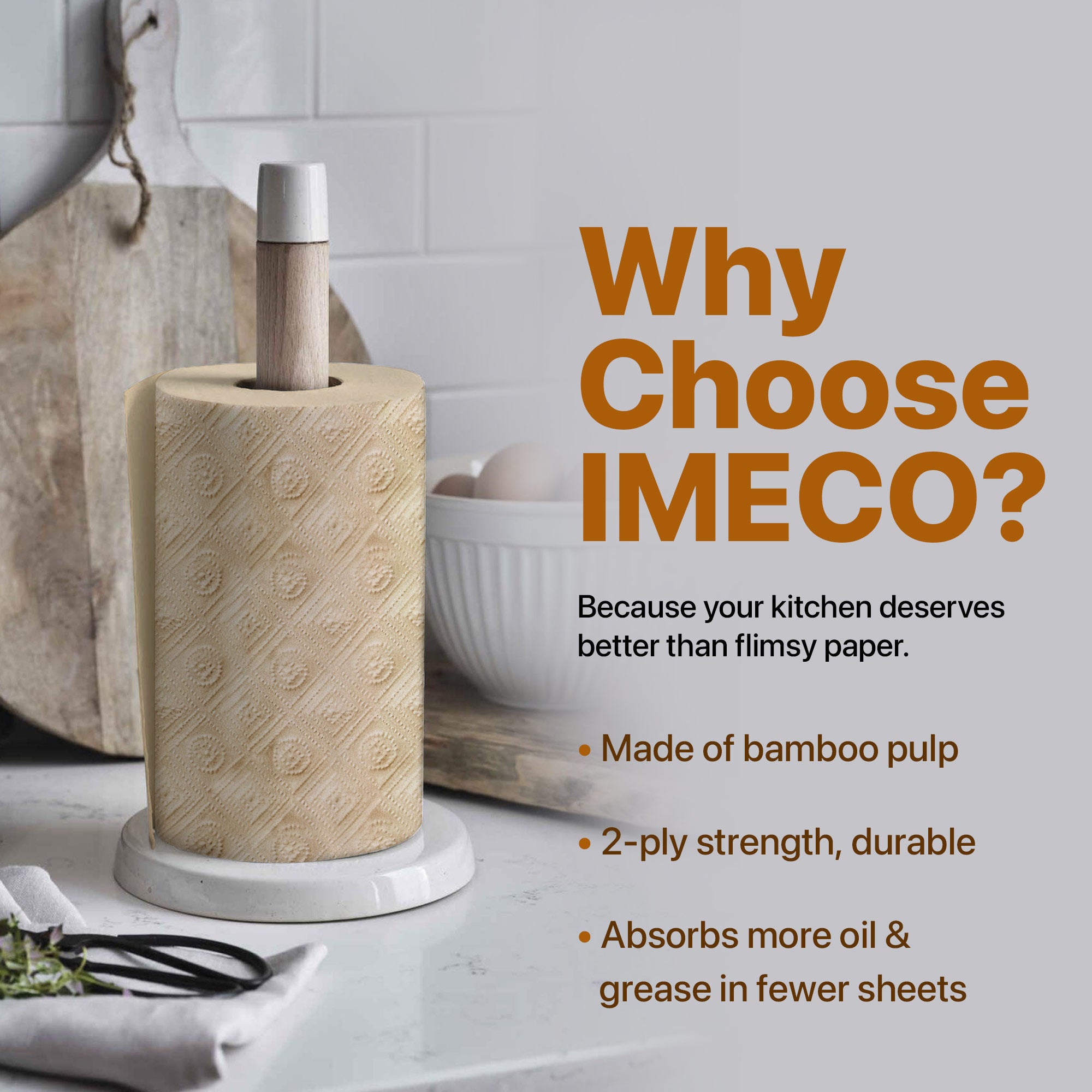 IMECO Bamboo Kitchen Tissues – 2 Ply (60 Pulls, 6 Rolls)