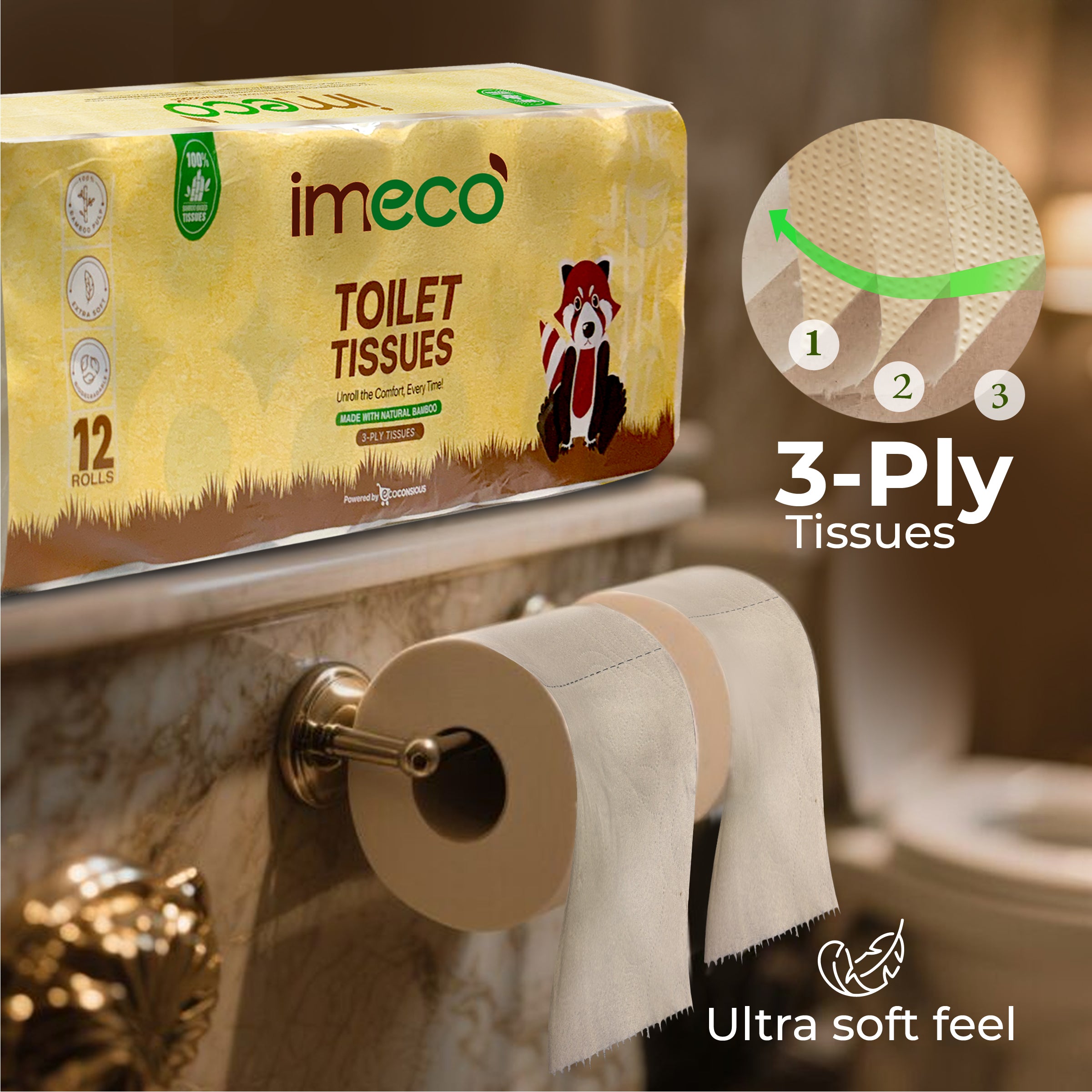 Hypoallergenic Bamboo Toilet Tissue Rolls (160 Pulls)