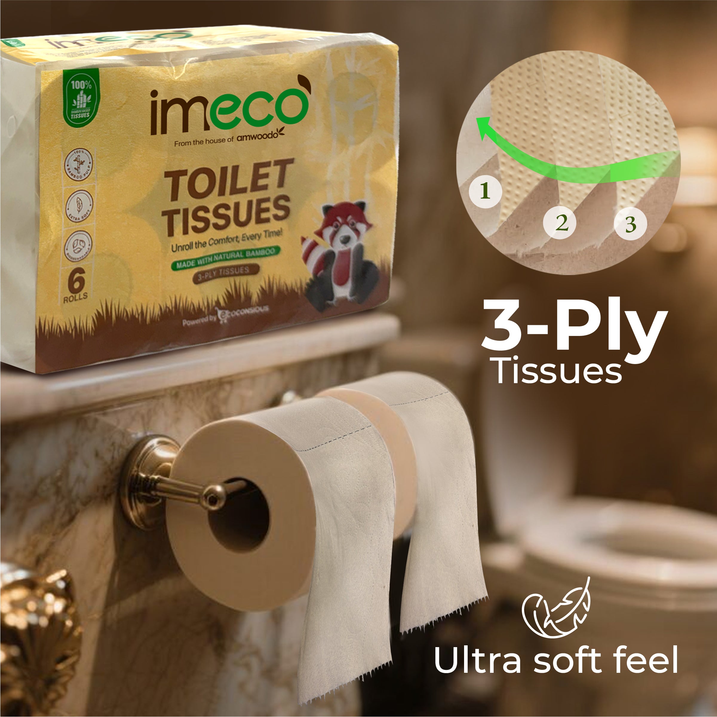 Hypoallergenic Bamboo Toilet Tissue Rolls (160 Pulls)