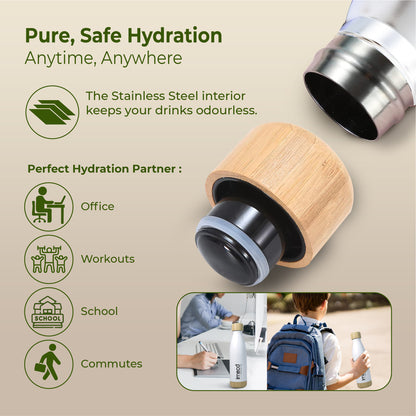 ECO STYLE Stainless Steel Water Bottle with Bamboo Base - Bamboo Lid (500 ml)