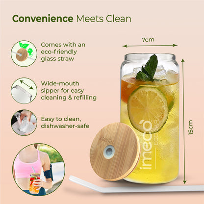 ECO JAR Glass Sipper with Bamboo Lid