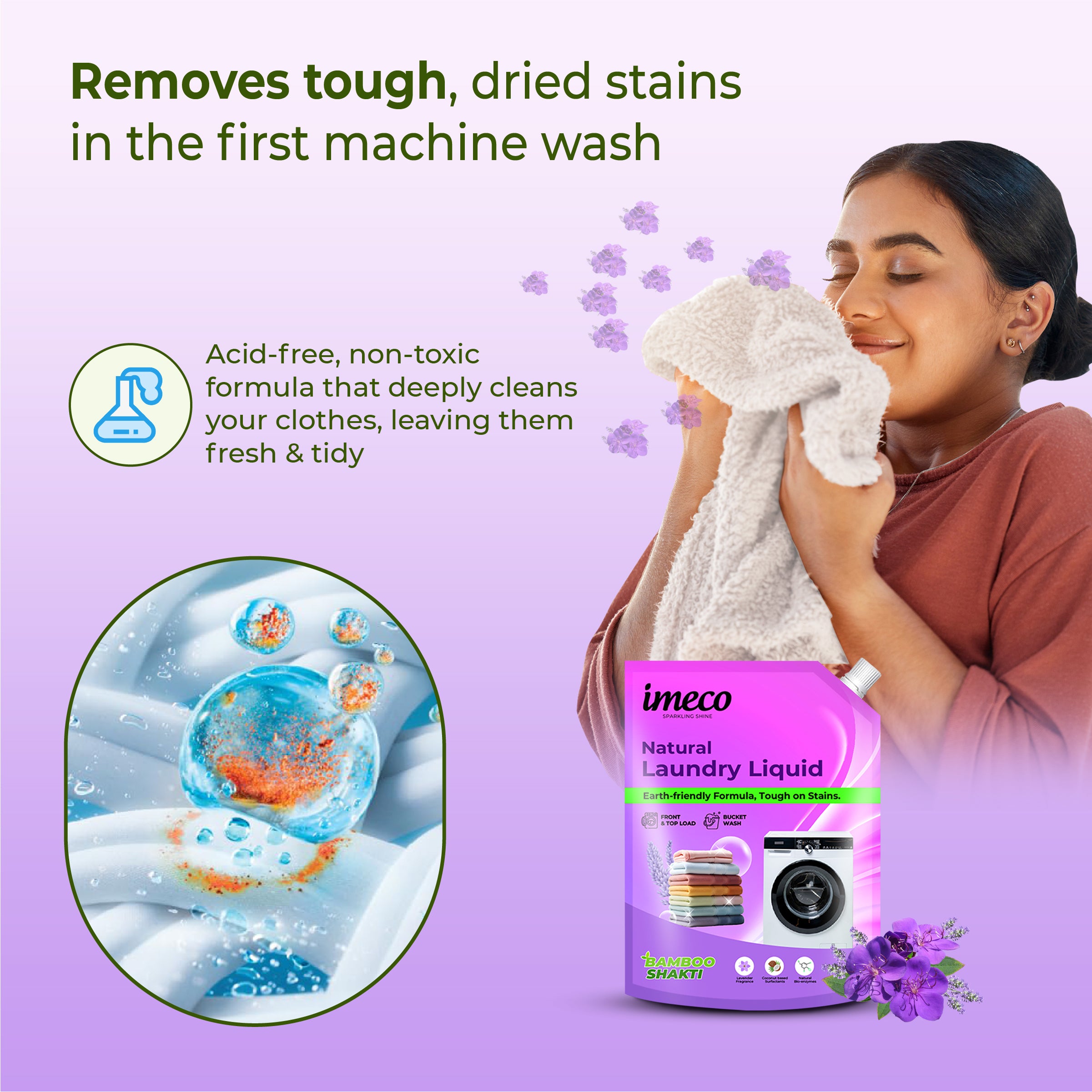 Natural Laundry Liquid – Coconut-Based Cleaning Power - 1 Litre Pouch (Pack of 2) - Imeco India