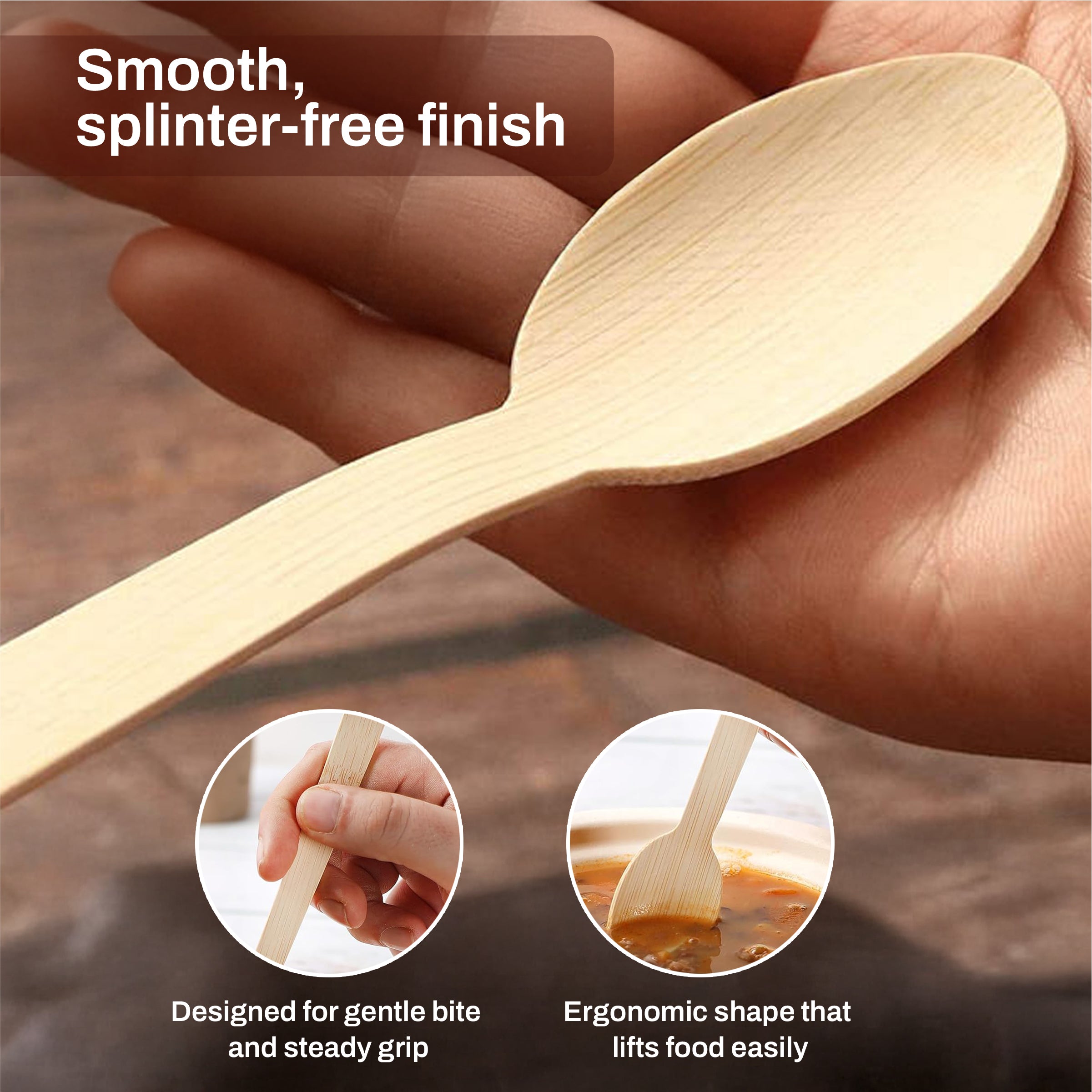 Wooden Disposable Splinter-Free Spoons – Pack of 25