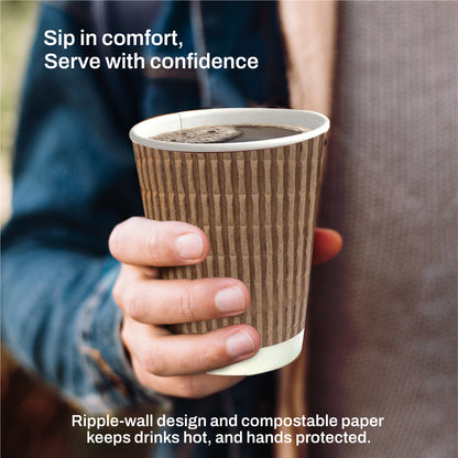 Ripple Wall Disposable Coffee Cups (250 ml) - Pack of 10