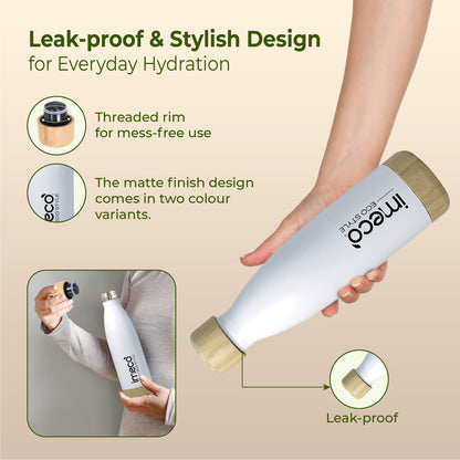 ECO STYLE Stainless Steel Water Bottle with Bamboo Base - Bamboo Lid (500 ml)
