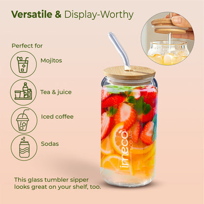 ECO JAR Glass Sipper with Bamboo Lid