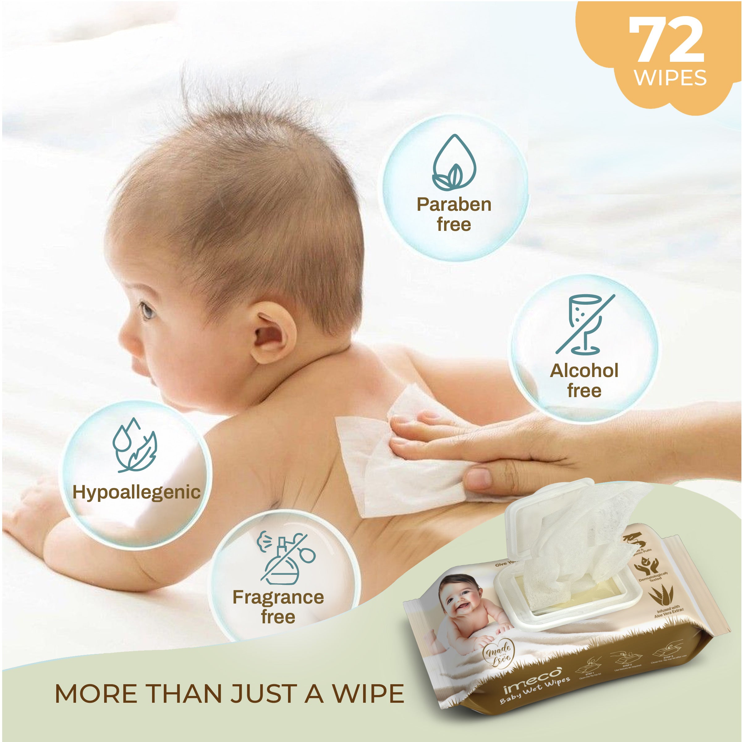 Baby Wet Wipes with Aloe Vera & Bamboo Pulp (72 Pulls)