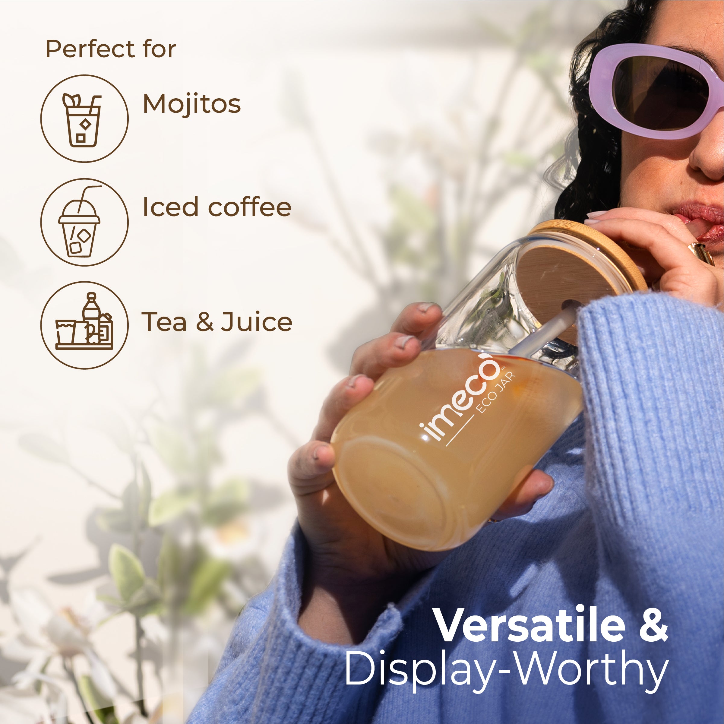 ECO JAR Glass Sipper with Bamboo Lid