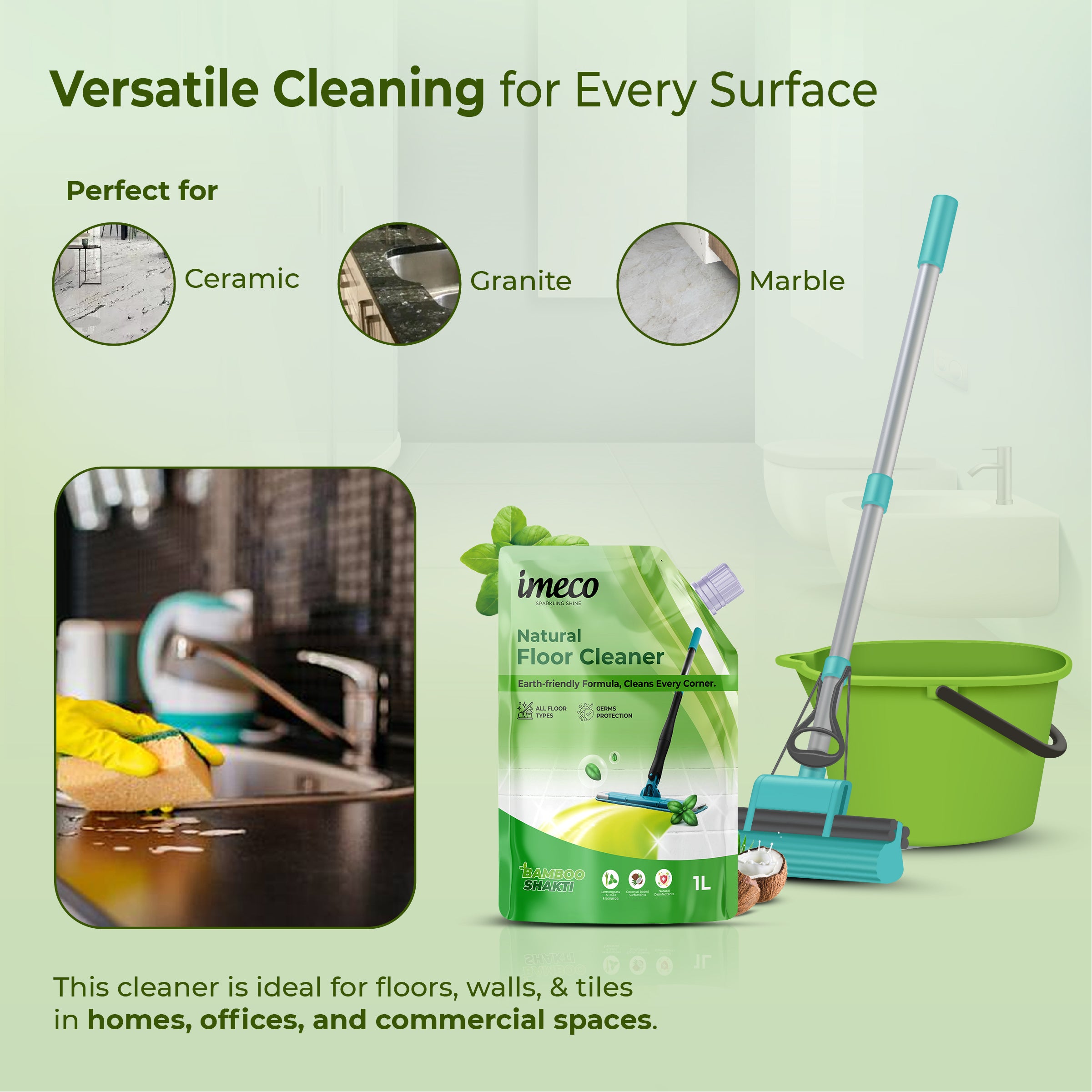 Natural Floor Cleaner – Lemongrass & Basil (1 Litre, Pouch)