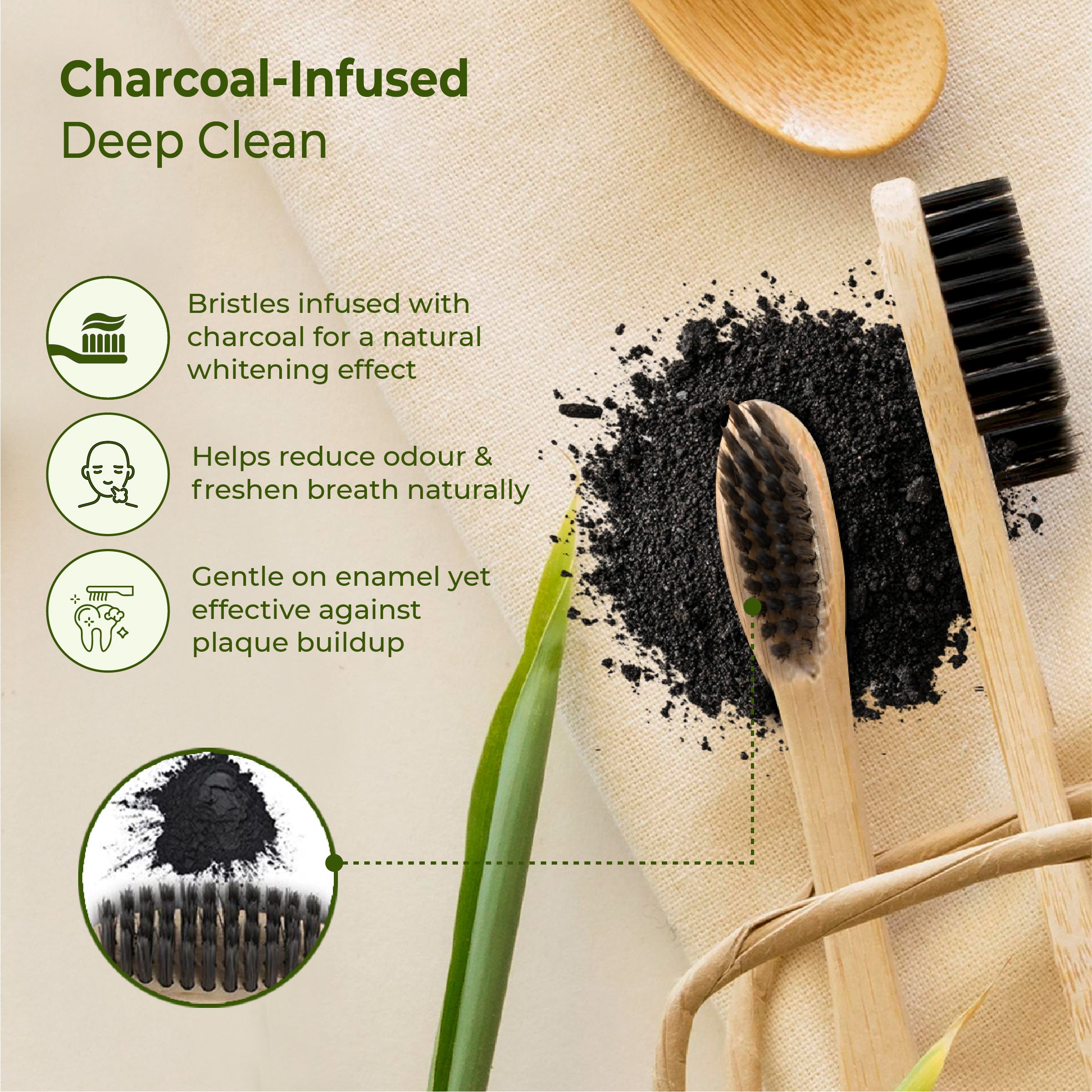 Natural Clean Bamboo Charcoal Toothbrush (Pack of 5) - Imeco India