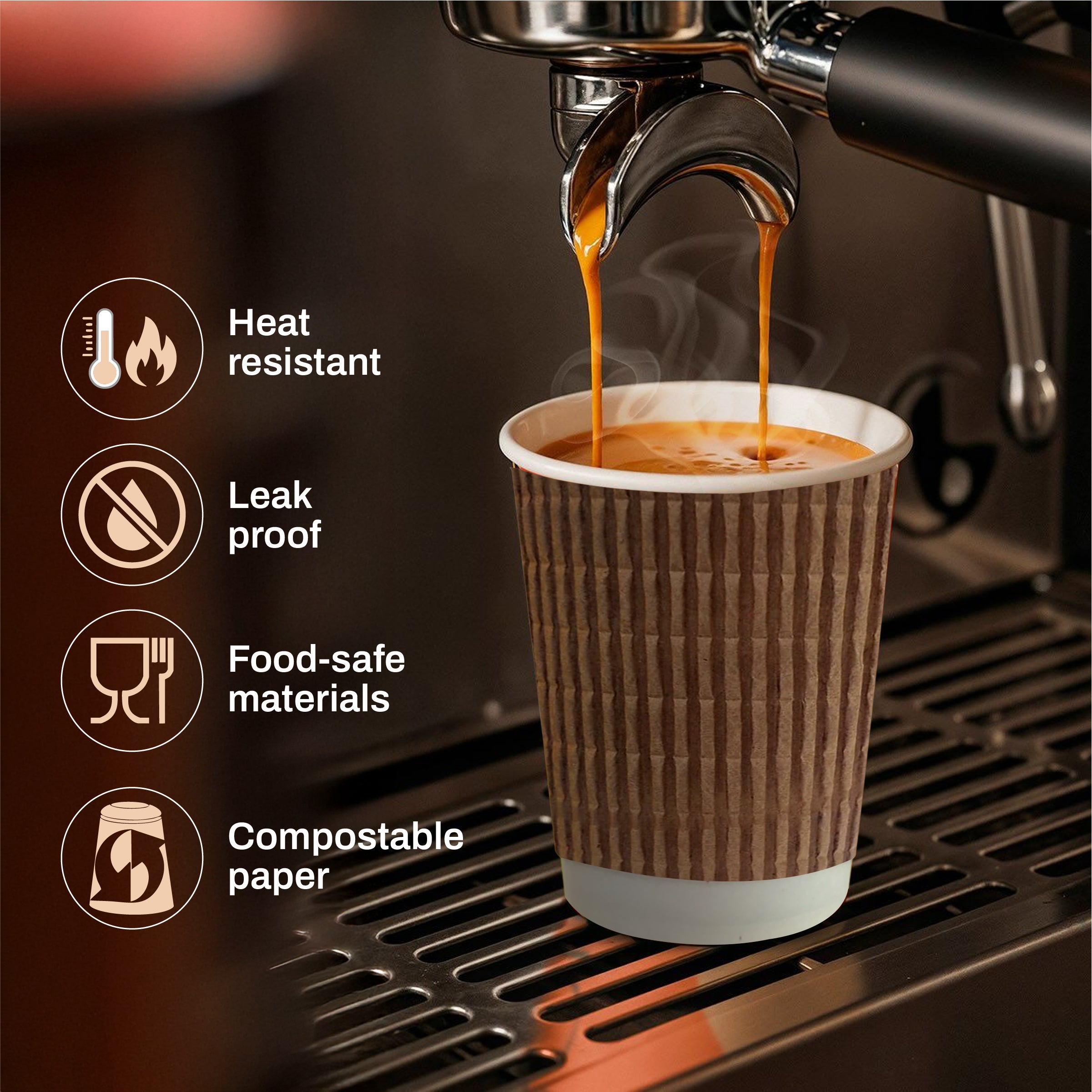 Ripple Wall Disposable Coffee Cups (250 ml) - Pack of 10