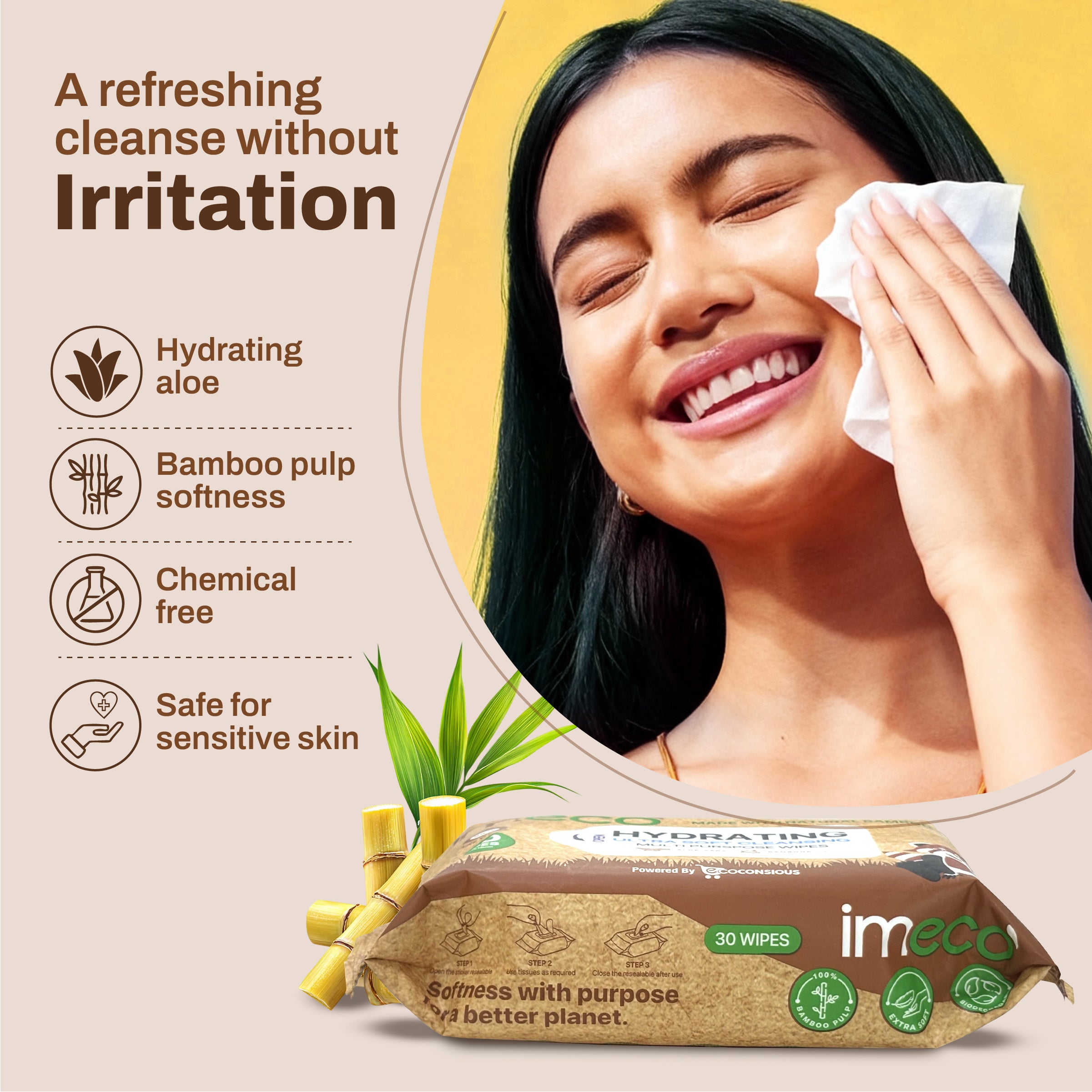 Ultra-soft Wet Wipes with Bamboo Pulp & Aloe Vera (30 Pulls)