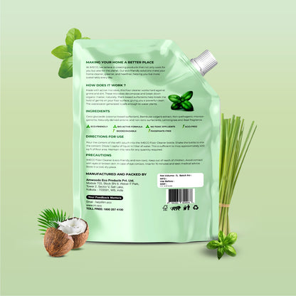 Natural Floor Cleaner – Lemongrass & Basil - 1 Litre, Pouch (Pack of 2) - Imeco India