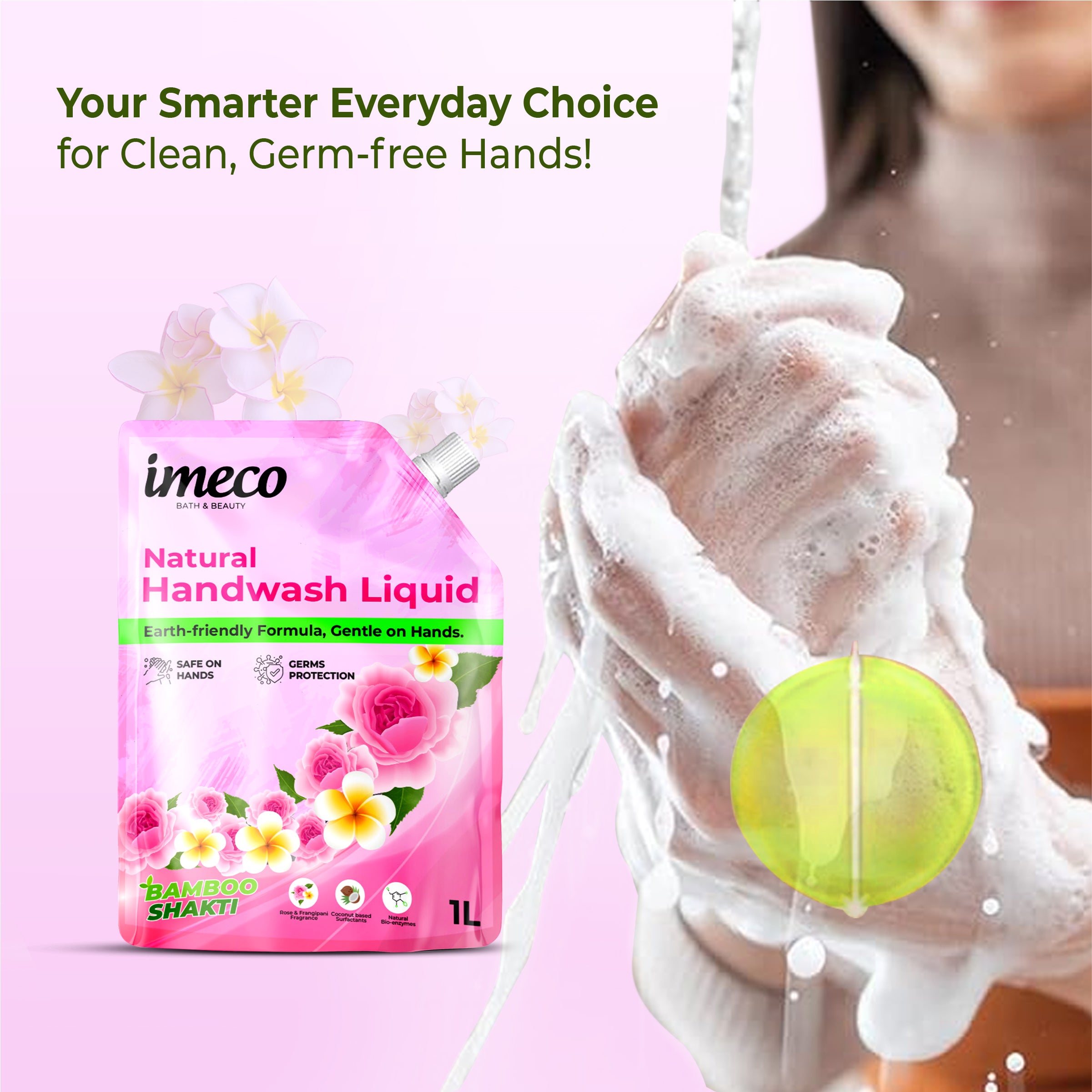 IMECO Natural Hand Wash – Kills 99% Germs (1 L, Pouch)
