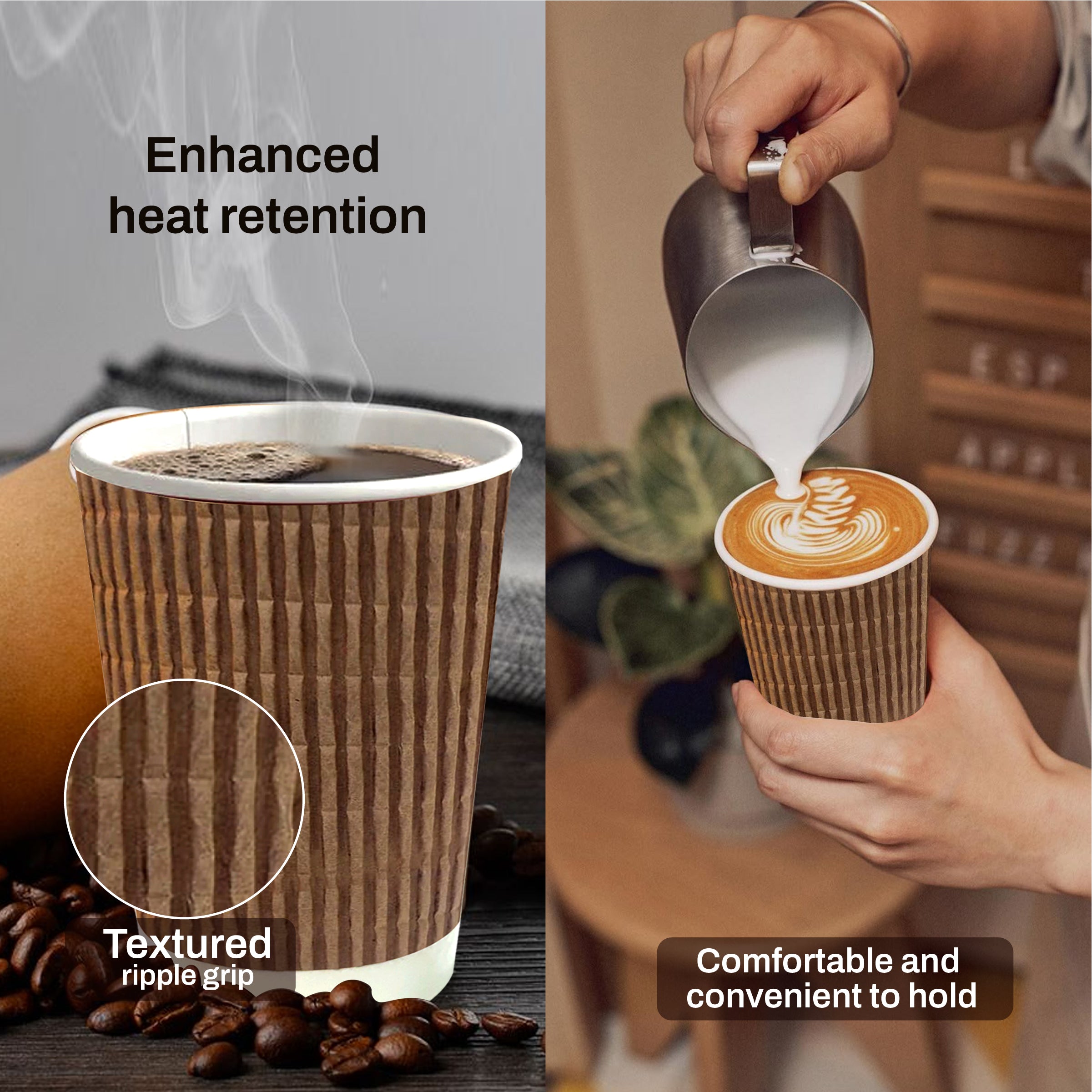 Ripple Wall Disposable Coffee Cups (250 ml) - Pack of 10