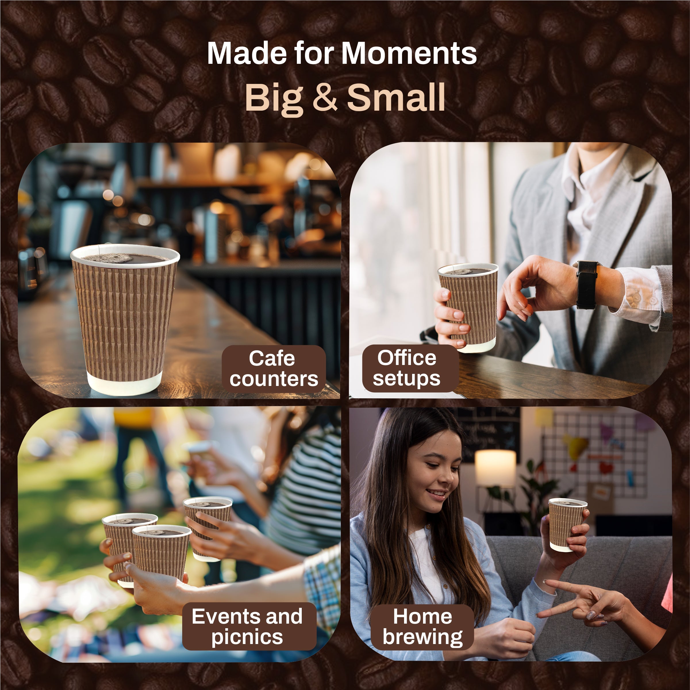 Ripple Wall Disposable Coffee Cups (250 ml) - Pack of 10