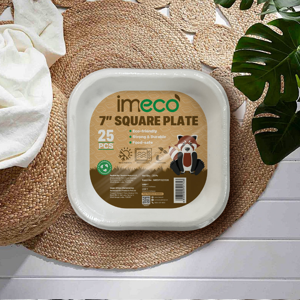 Bamboo Square Disposable Plates (7 Inch) – Pack of 25