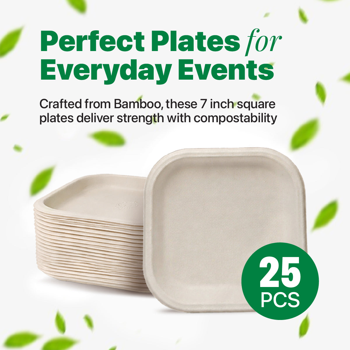 Bamboo Square Disposable Plates (7 Inch) – Pack of 25