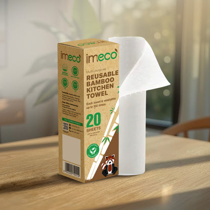 Ultra-Soft & Reusable Bamboo Kitchen Towel Roll (20 Sheets)