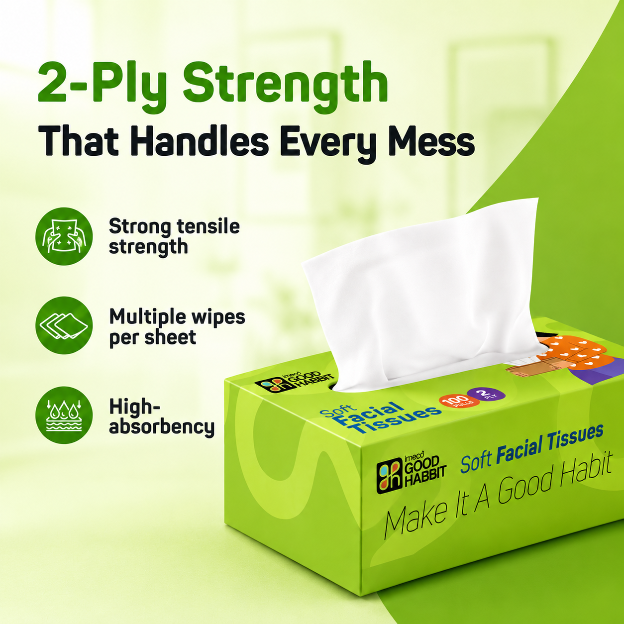 Good Habbit Soft Facial Tissue Box – Extra Soft & 2 Ply (Green)