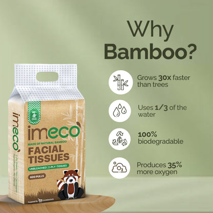 Ultra-Soft Bamboo Facial Tissues (200 Pulls, 3 Pack, Pack of 2) - Imeco India