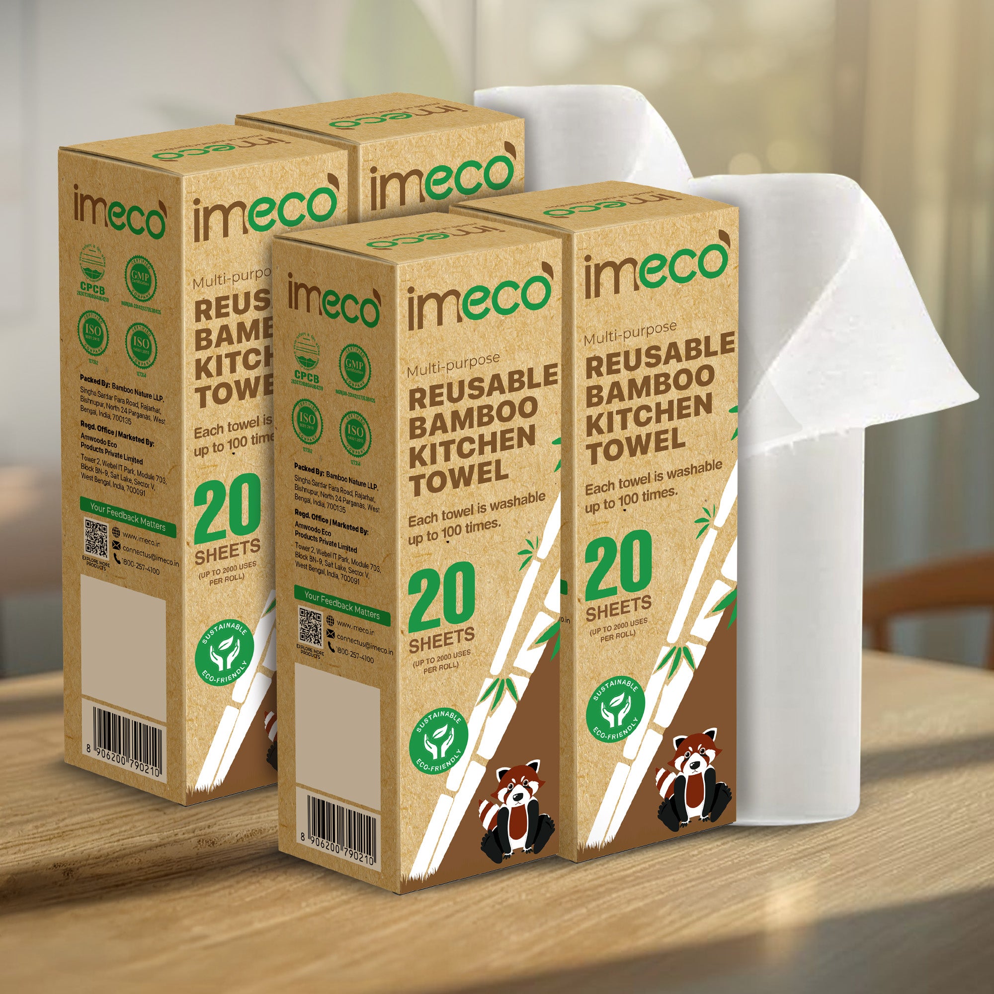 Ultra-Soft & Reusable Bamboo Kitchen Towel Roll (20 Sheets)