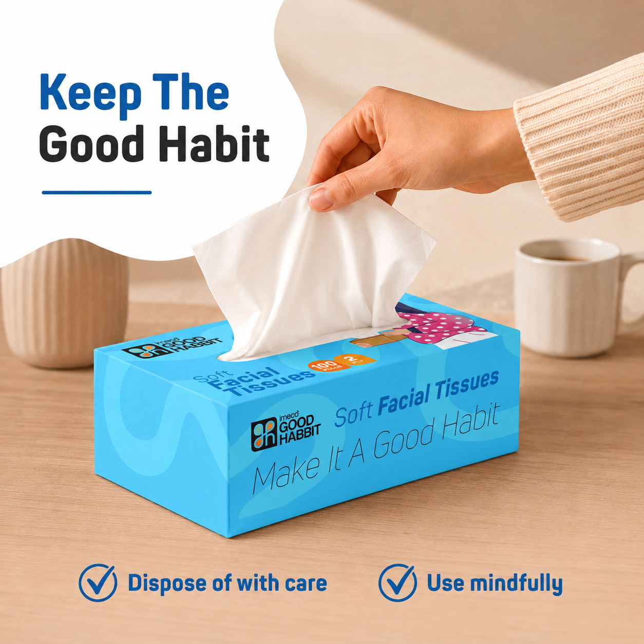 Good Habbit Soft Facial Tissue Box – Extra Soft & 2 Ply (Blue)