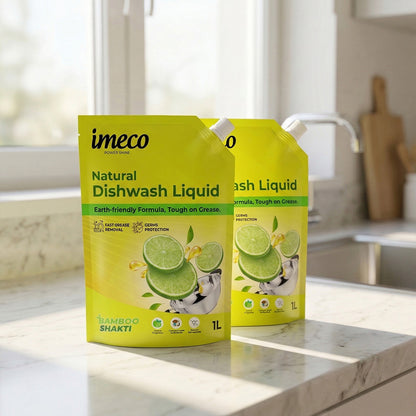 Natural Dishwash Liquid – Coconut-Based, Lemon Fresh - 1 Litre Pouch (Pack of 2) - Imeco India