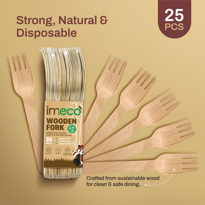 Wooden Disposable Splinter-Free Fork – Pack of 25 - Imeco India