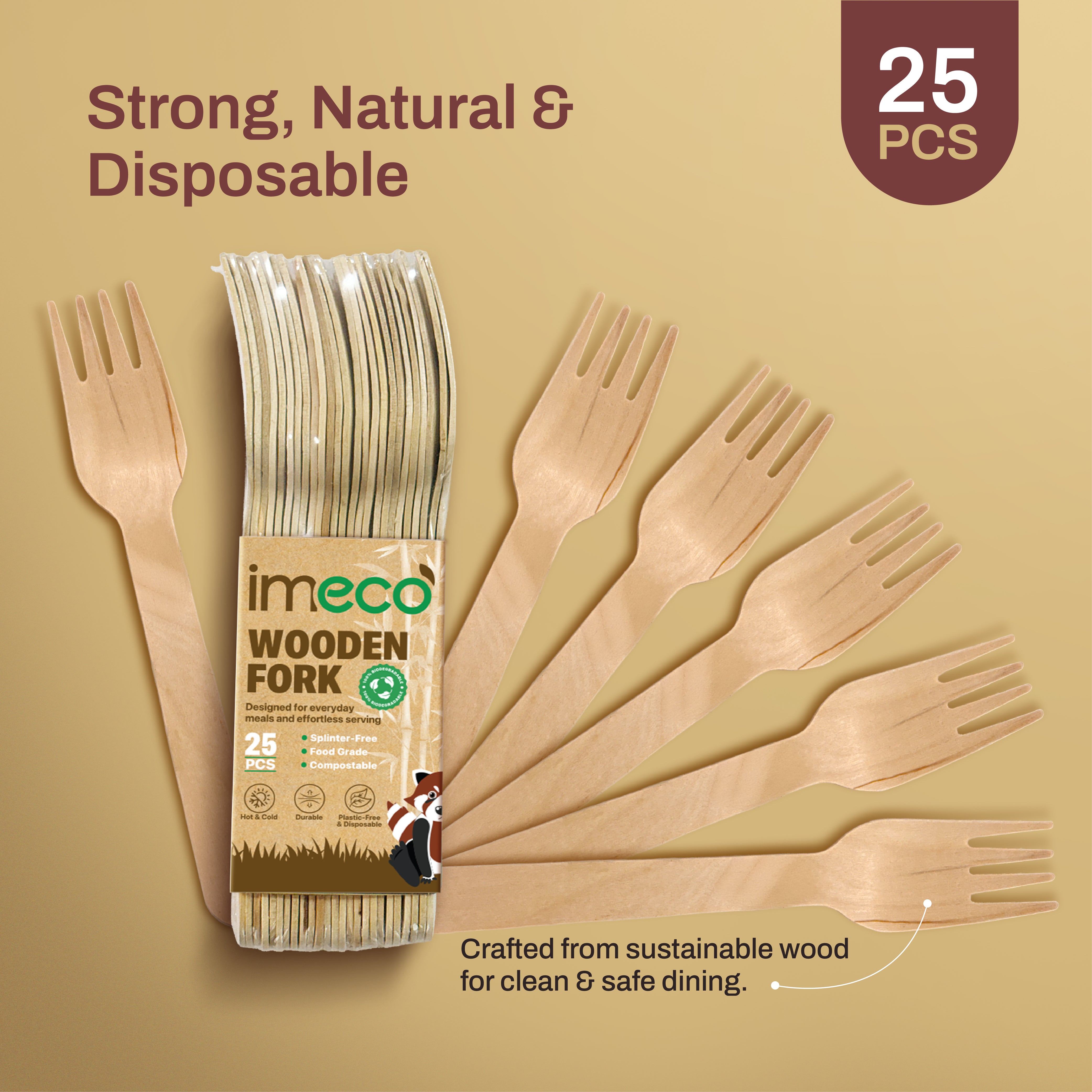 Wooden Disposable Splinter-Free Fork – Pack of 25