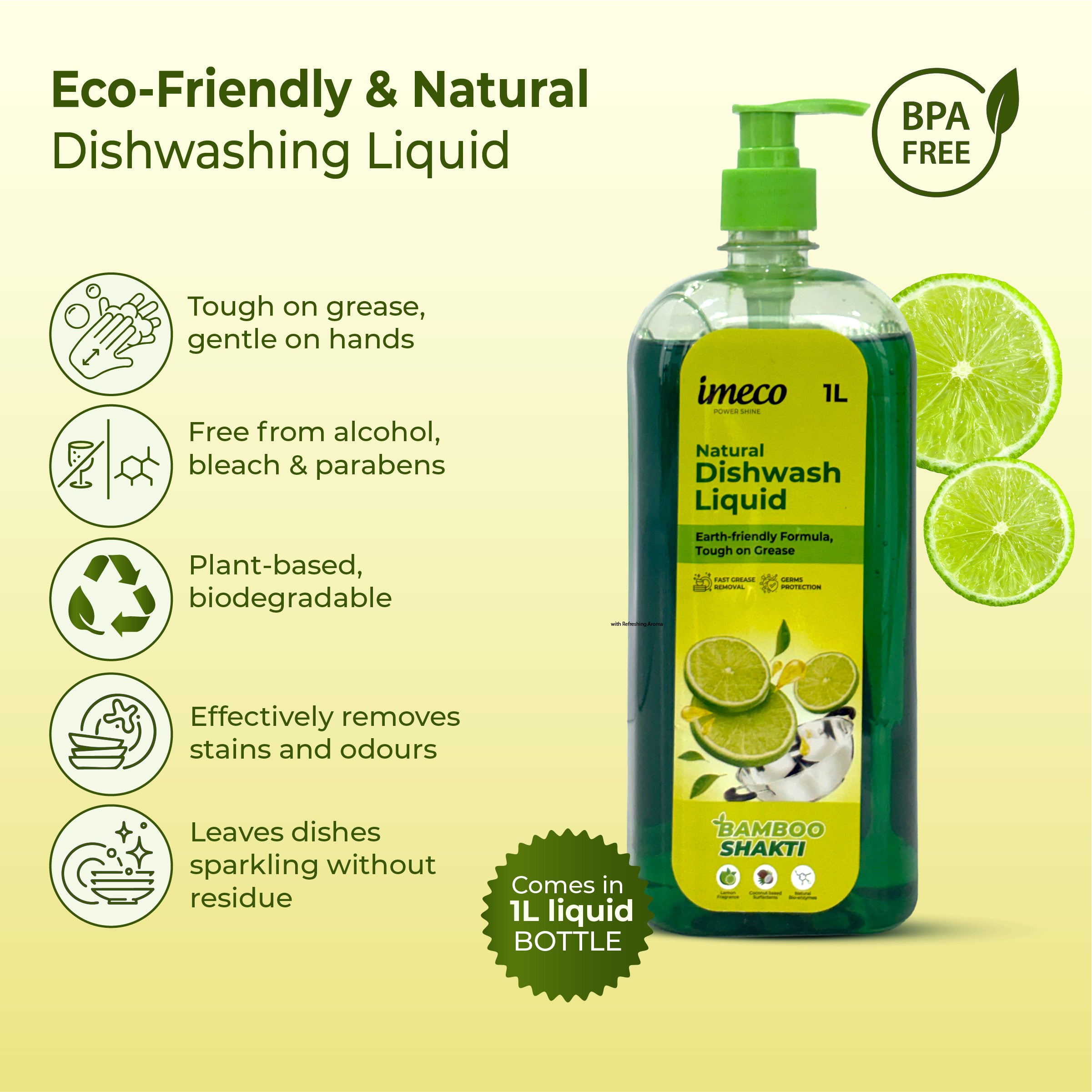 Natural Dishwash Liquid – Coconut-Based, Lemon Fresh (1 Litre)