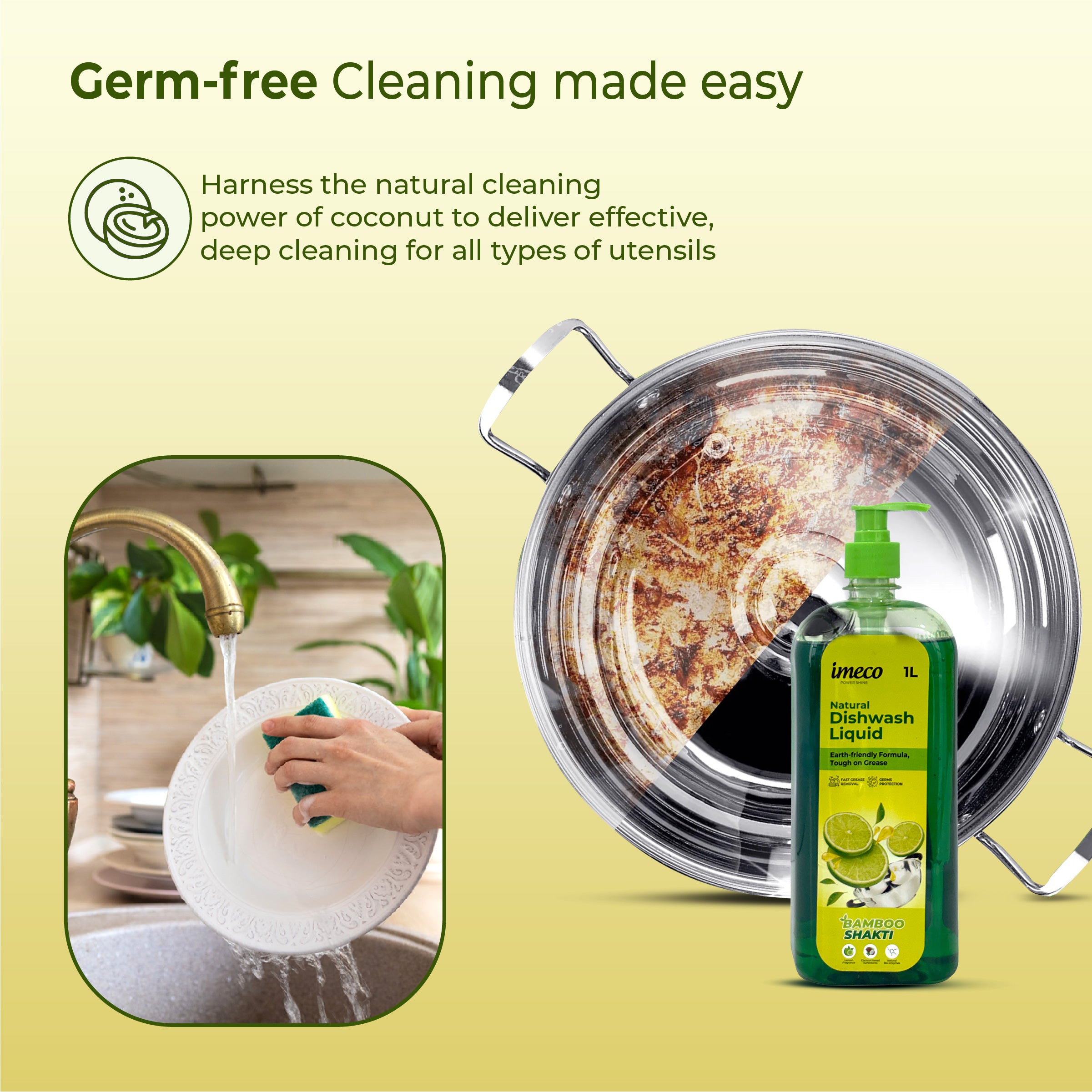 Natural Dishwash Liquid – Coconut-Based, Lemon Fresh (1 Litre)