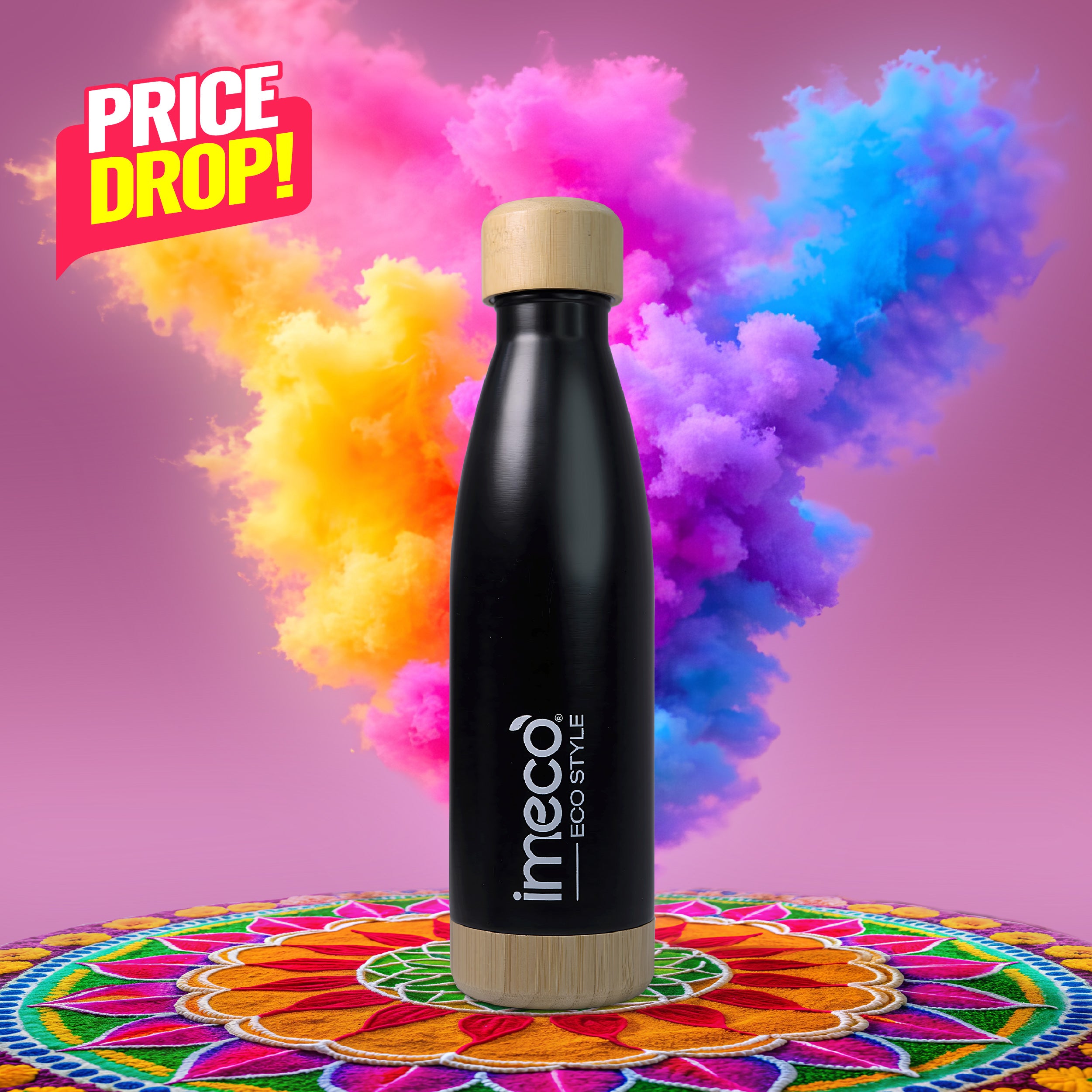 ECO STYLE Stainless Steel Water Bottle with Bamboo Base - Bamboo Lid (500 ml)