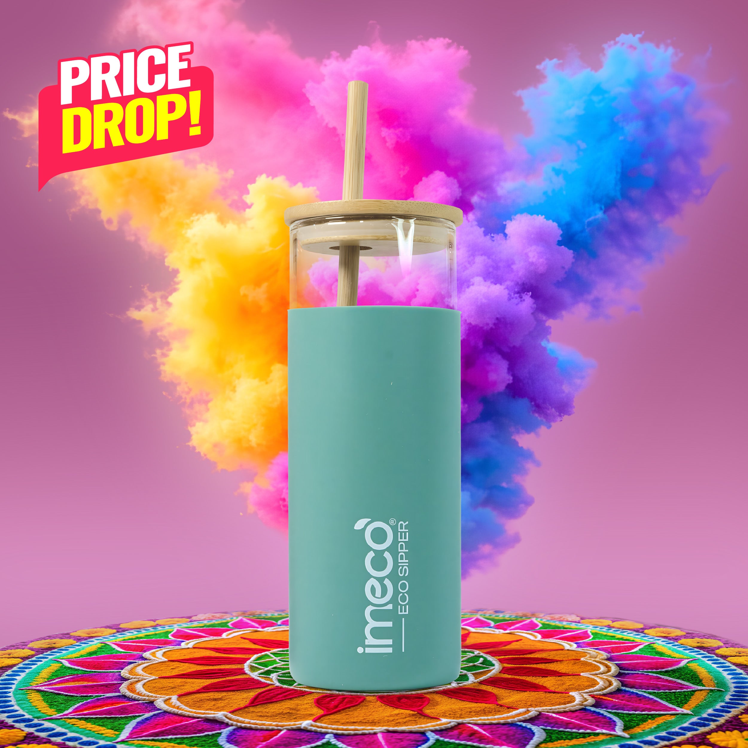 ECO SIPPER Glass Sipper with Bamboo Straw (450 ml)