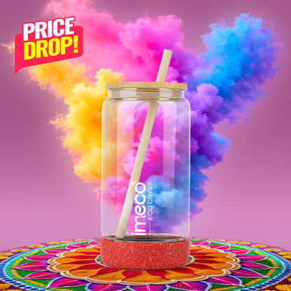 ECO CRYST Glass Sipper with Bamboo Lid & Straw (500 ml)