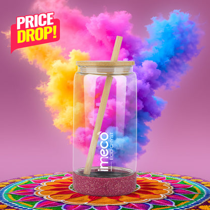 ECO CRYST Glass Sipper with Bamboo Lid & Straw (500 ml)