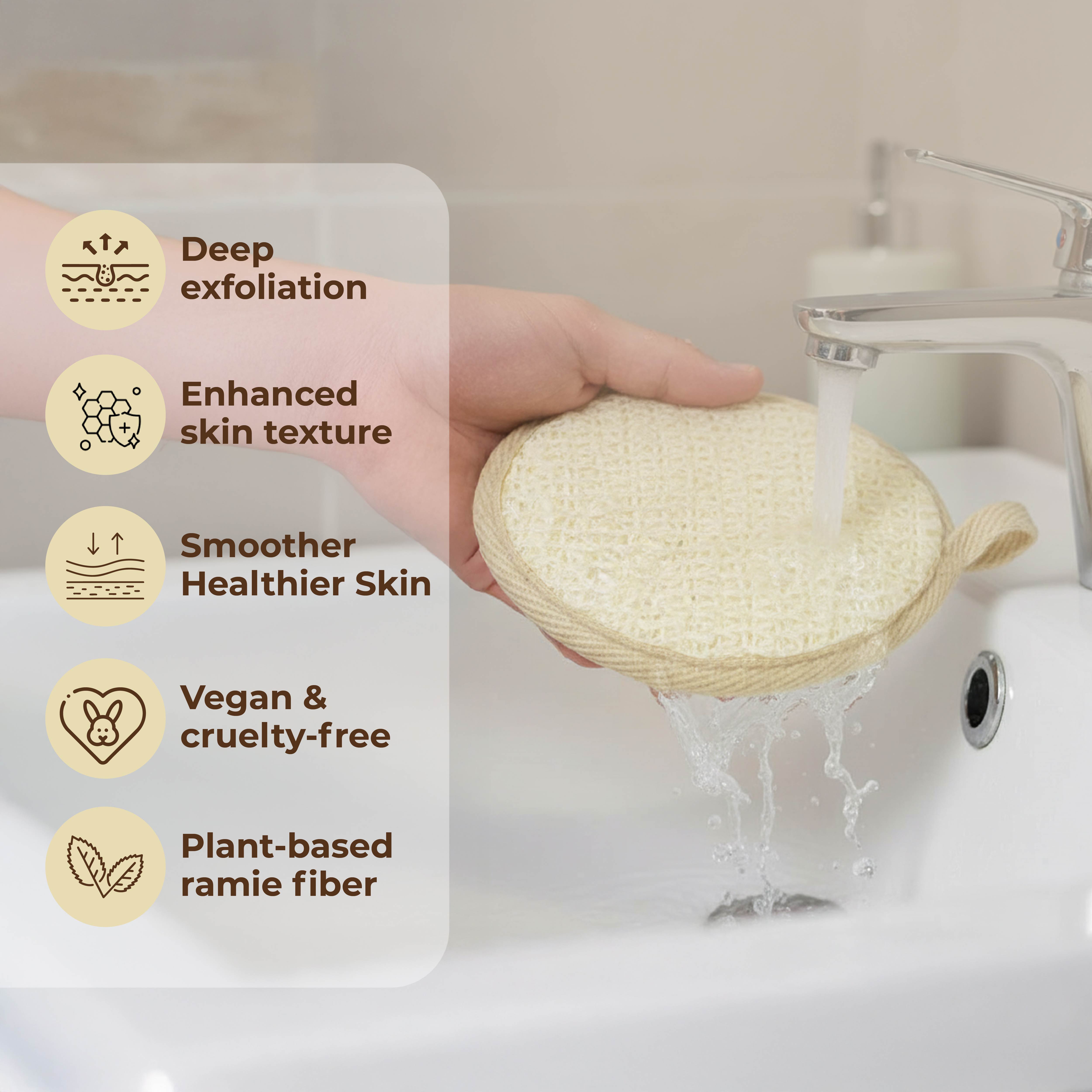 Glow Care Set – Ramie Fibre Loofah (Pack of 2) + Bamboo Pocket Tissues