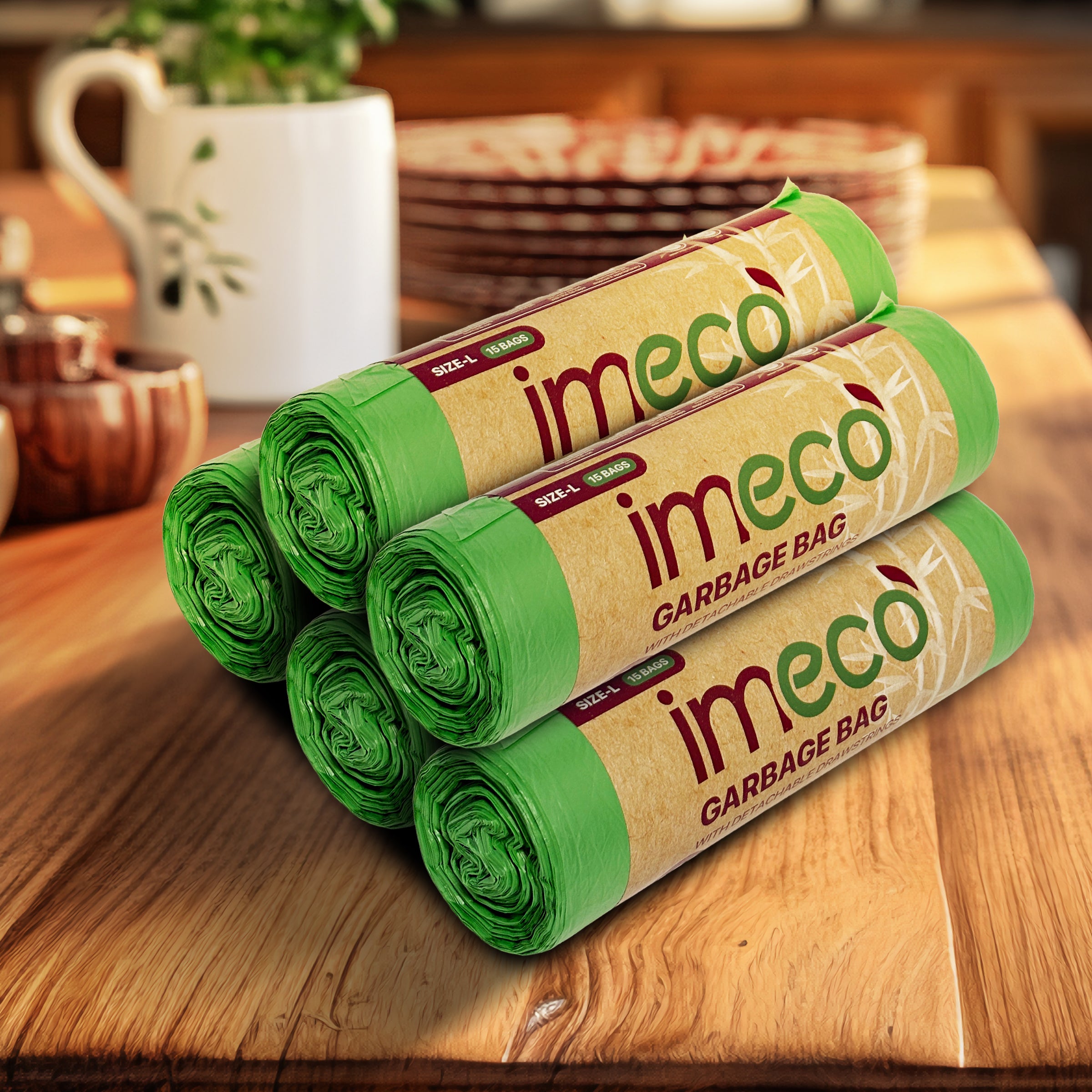 Leakproof Garbage Bags with Drawstring (15 Sheets, Large, Pack of 5)