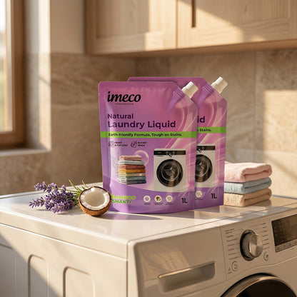 Natural Laundry Liquid – Coconut-Based Cleaning Power - 1 Litre Pouch (Pack of 2) - Imeco India