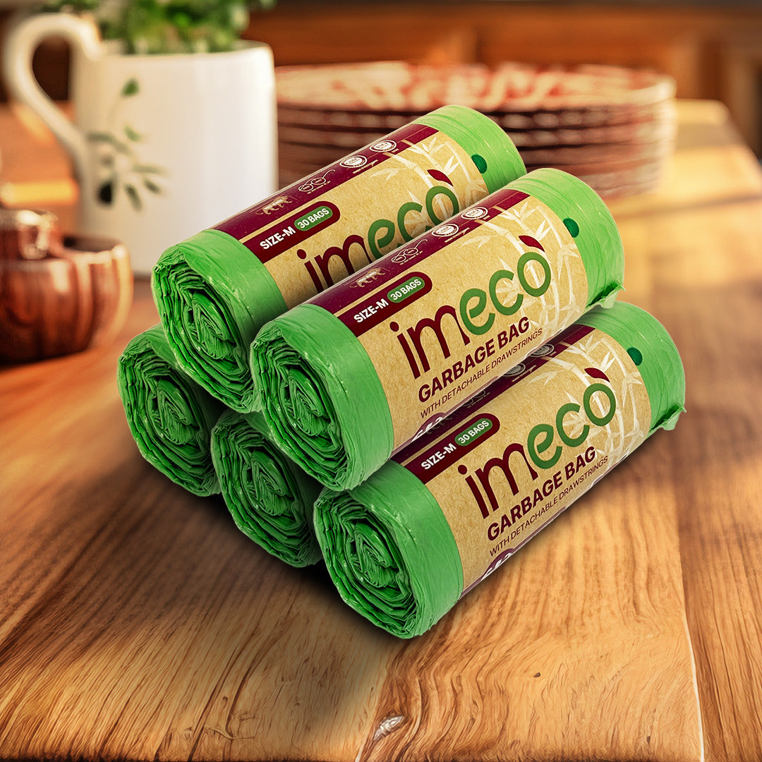 Leakproof Garbage Bags with Drawstring (30 Sheets, Medium, Pack of 5)