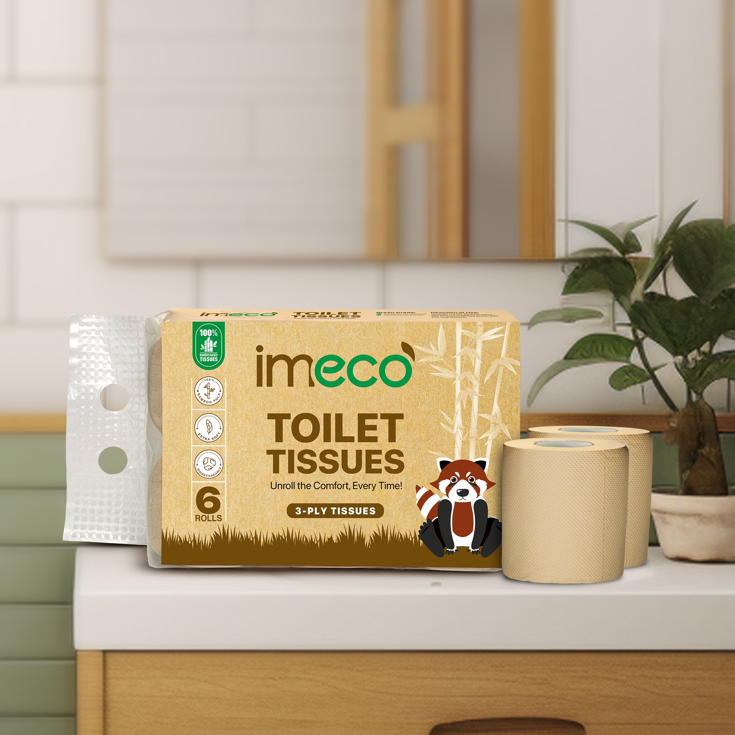 Hypoallergenic Bamboo Toilet Tissue Rolls (160 Pulls, 6 Rolls)