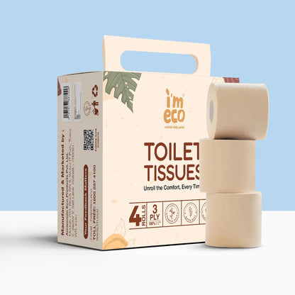 Packaging of IMECO 3-Ply Bamboo Toilet Rolls with two bamboo toilet rolls visible.