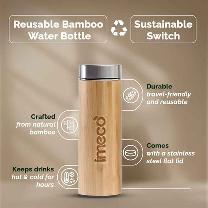 ECO-POUR Flat-Lid Bamboo Water Bottle - Stylish & Reusable (450 ml)