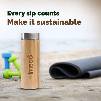 ECO-POUR Flat-Lid Bamboo Water Bottle - Stylish & Reusable (450 ml)