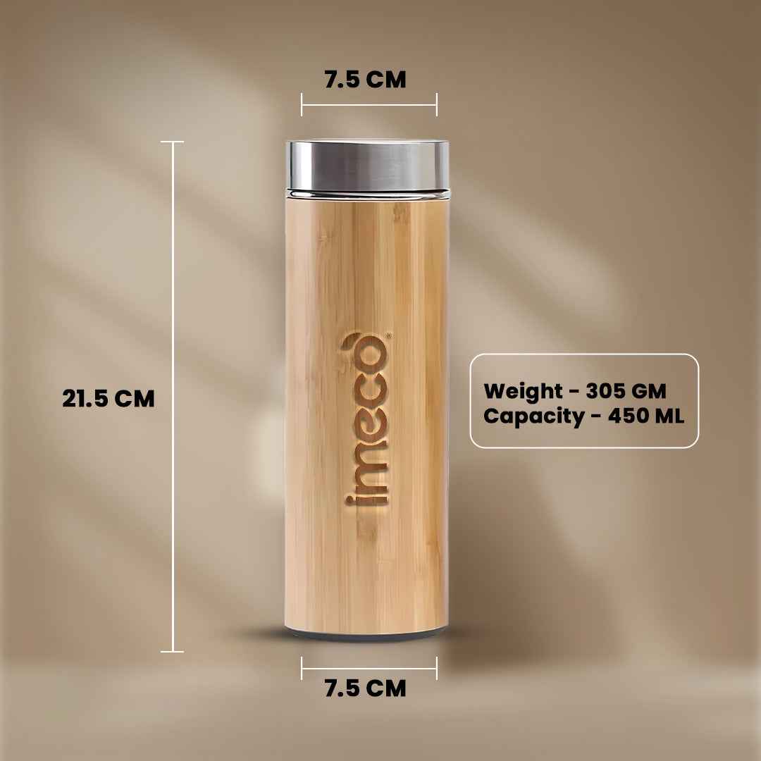 ECO-POUR Flat-Lid Bamboo Water Bottle - Stylish & Reusable (450 ml)