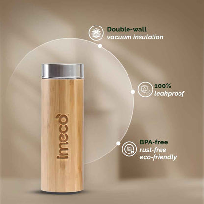 ECO-POUR Flat-Lid Bamboo Water Bottle - Stylish & Reusable (450 ml)
