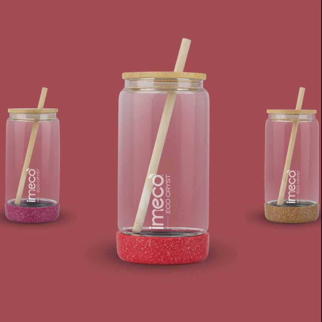 Load video: ECO CRYST Glass Sipper with Bamboo Lid &amp; Straw (500 ml)