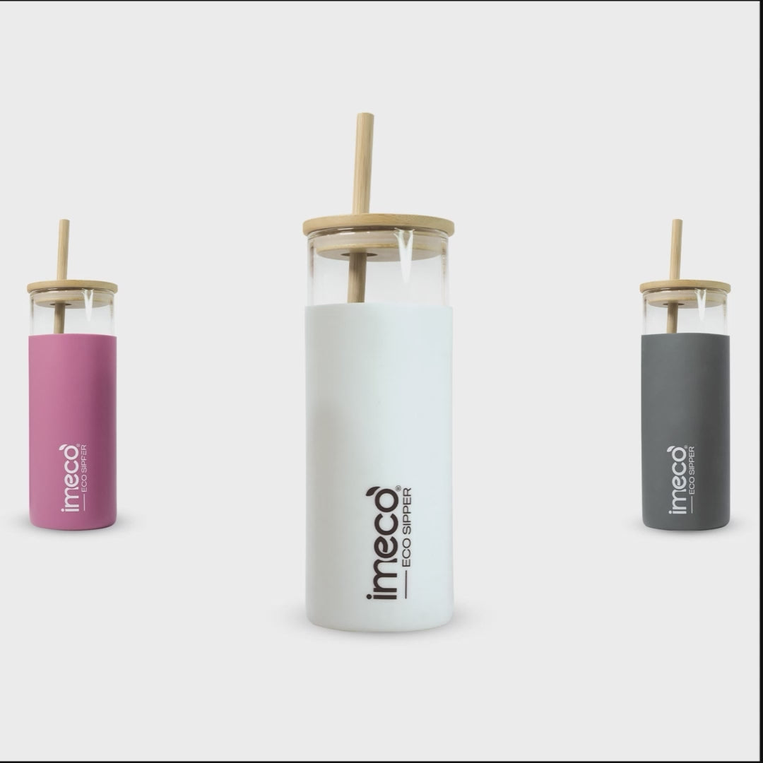 Load video: ECO SIPPER Glass Sipper with Bamboo Straw (450 ml)